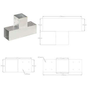 vidaXL Post Connector T-Shaped Galvanised Metal 91 x 91 mm