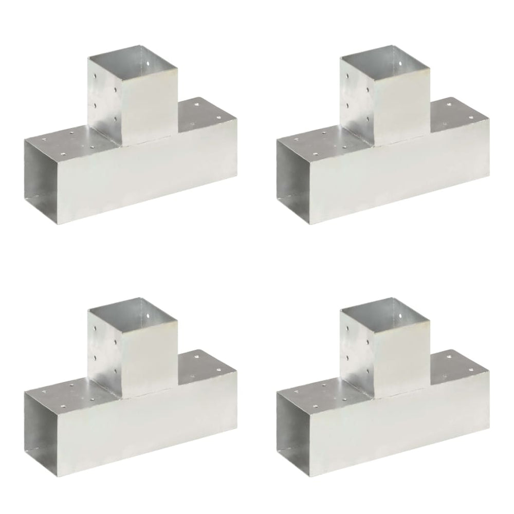 vidaXL Post Connectors 4 pcs. T-Shape Galvanized Metal 91 x 91 mm