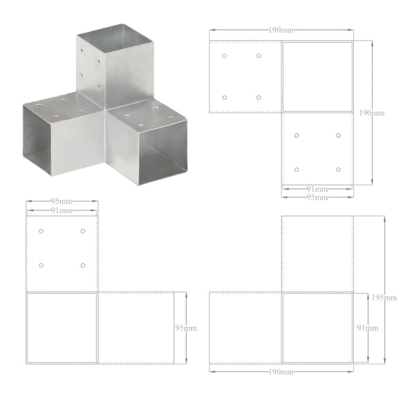 vidaXL Post Connector Y-Shape Galvanized Metal 91 x 91 mm