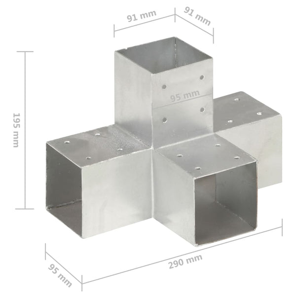 vidaXL Post Connector X-Shape Galvanized Metal 91 x 91 mm