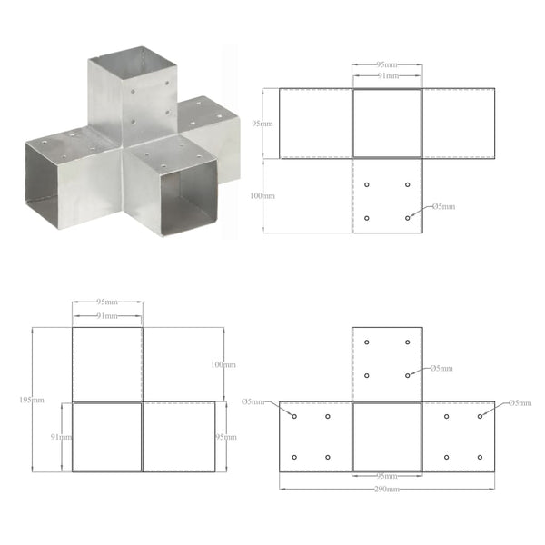 vidaXL Post Connector X-Shape Galvanized Metal 91 x 91 mm