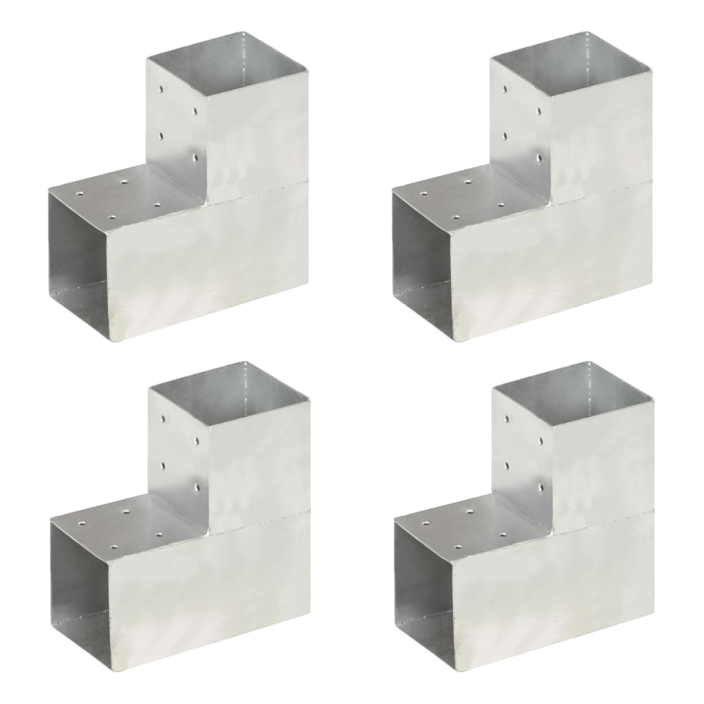 vidaXL Post Connectors 4 pcs. L-Shaped Galvanized Metal 101 x 101 mm