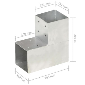 vidaXL Post Connectors 4 pcs. L-Shaped Galvanized Metal 101 x 101 mm