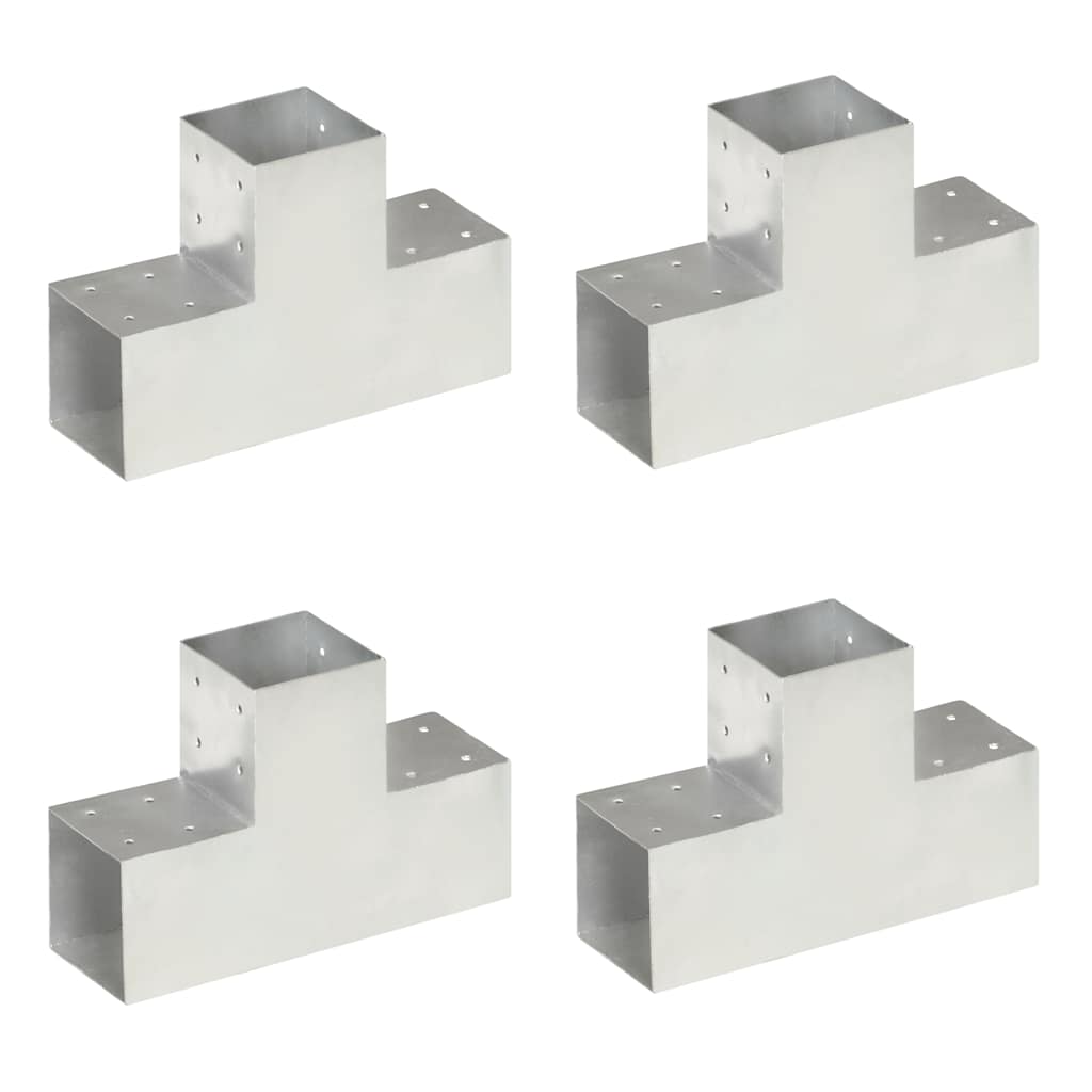 vidaXL Post Connectors 4 pcs. T-Shape Galvanized Metal 101 x 101 mm