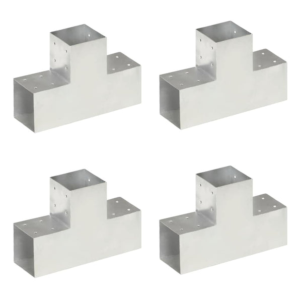vidaXL Post Connectors 4 pcs. T-Shape Galvanized Metal 101 x 101 mm