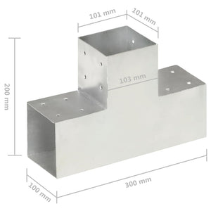 vidaXL Post Connectors 4 pcs. T-Shape Galvanized Metal 101 x 101 mm