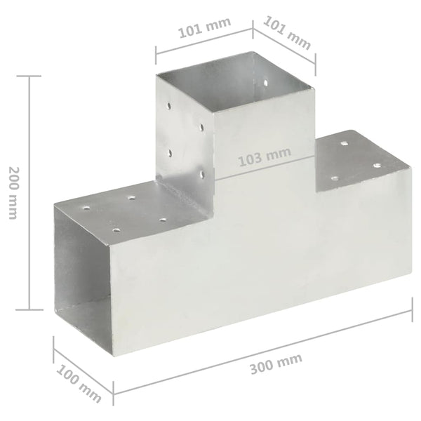 vidaXL Post Connectors 4 pcs. T-Shape Galvanized Metal 101 x 101 mm