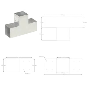 vidaXL Post Connectors 4 pcs. T-Shape Galvanized Metal 101 x 101 mm