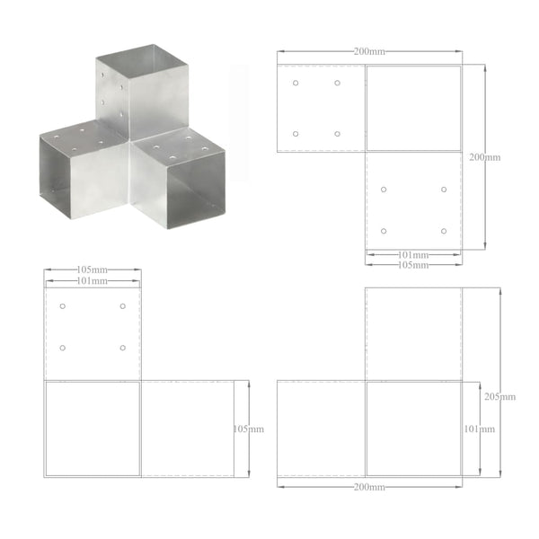 vidaXL Post Connector Y-Shape Galvanized Metal 101 x 101 mm