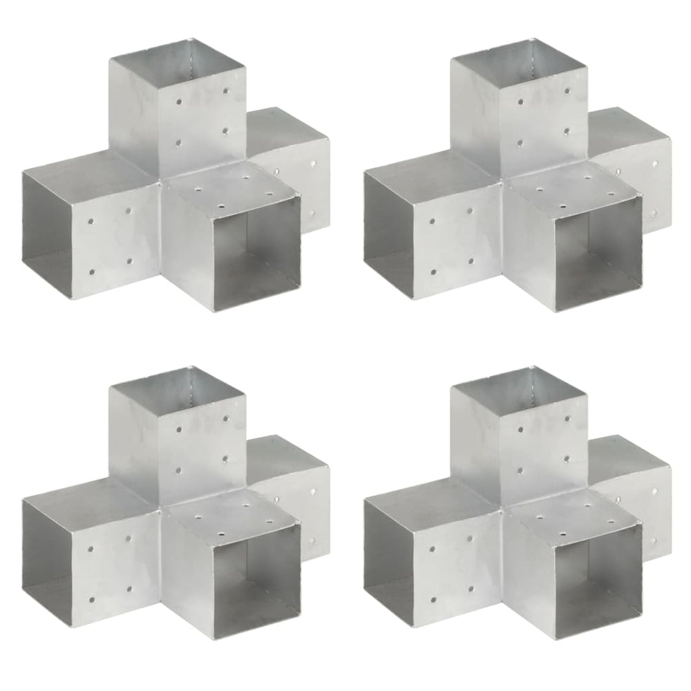 vidaXL Post Connectors 4 pcs. X-Shaped Galvanized Metal 101 x 101 mm