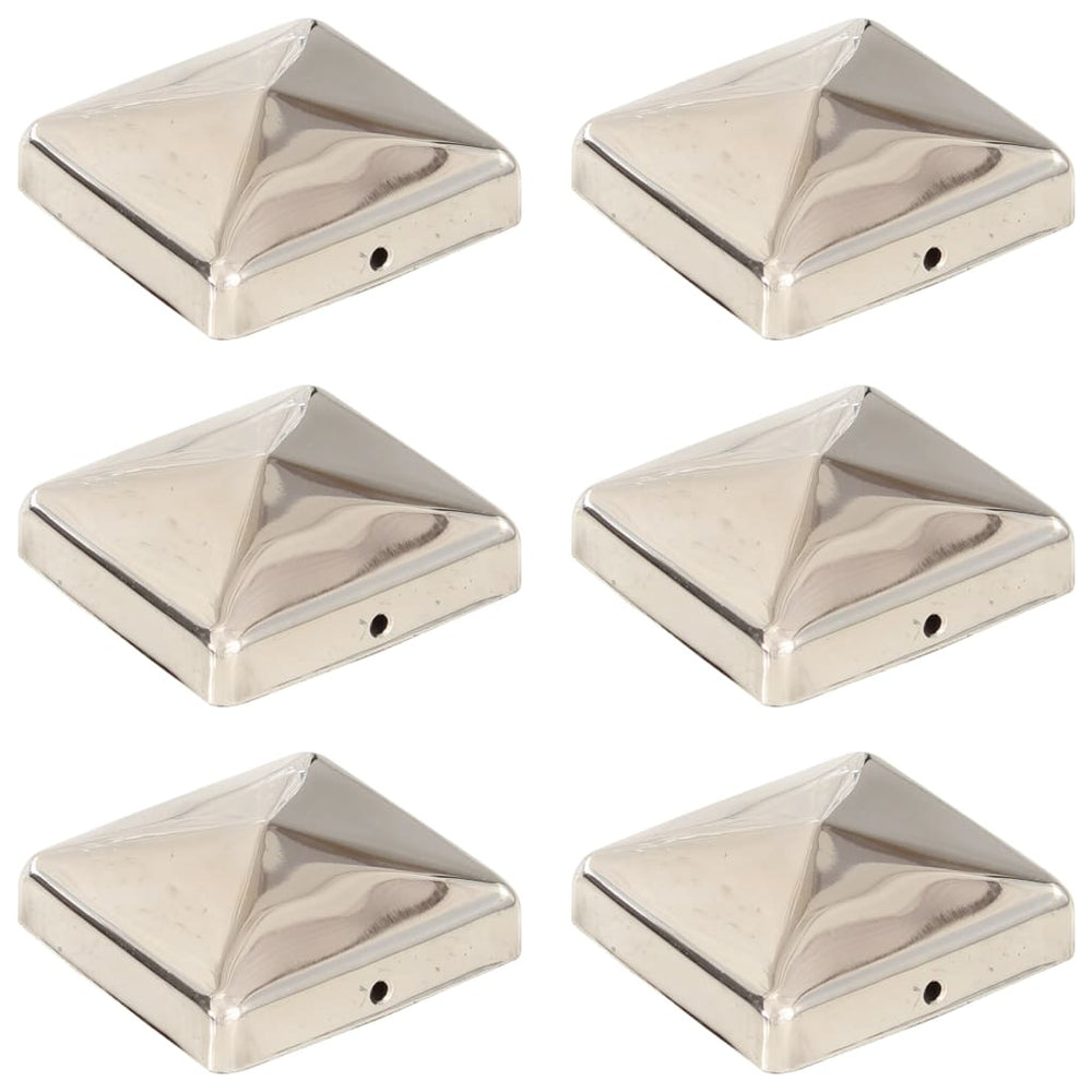 vidaXL Post Caps 6 pcs Pyramid Stainless Steel 71 x 71 mm