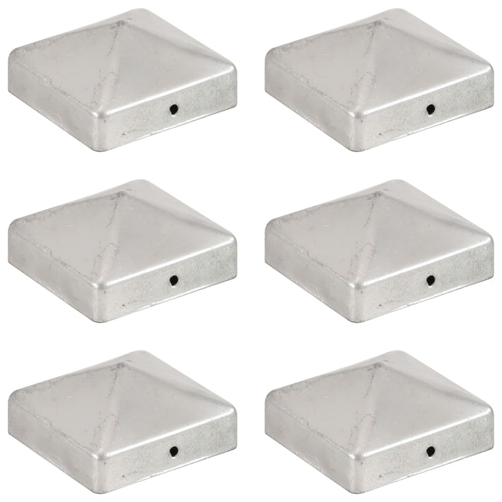 vidaXL Post Caps 6 pcs Pyramid Galvanized Metal 71 x 71 mm