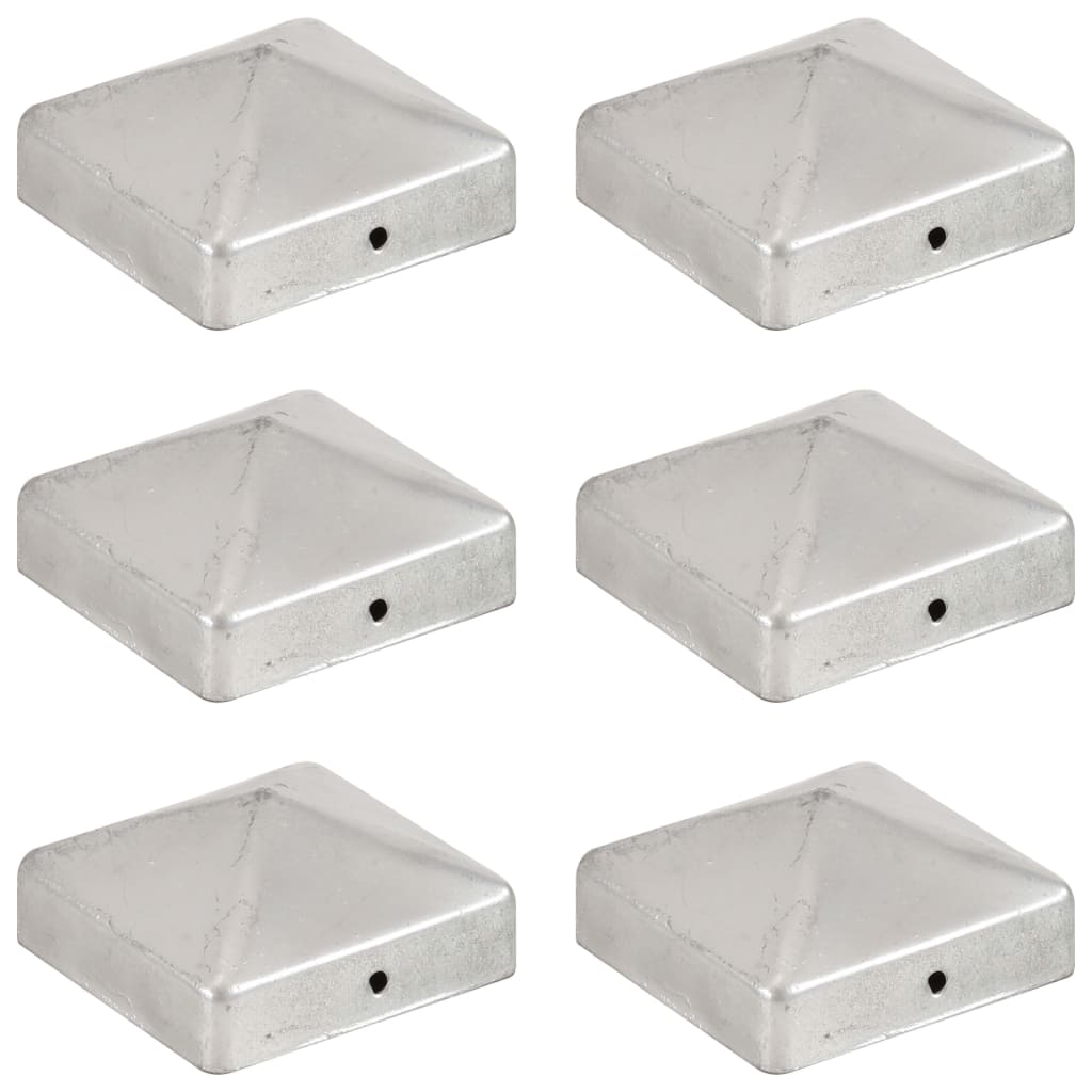 vidaXL Post Caps 6 pcs Pyramid Galvanized Metal 71 x 71 mm