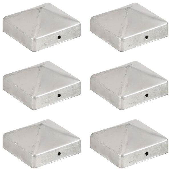 vidaXL Post Caps 6 pcs Pyramid Galvanized Metal 71 x 71 mm