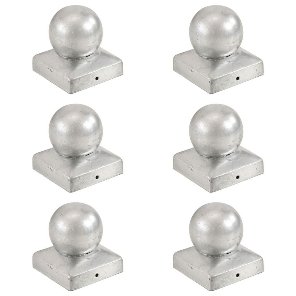 vidaXL Post Caps 6 pcs. Ball Shape Galvanized Metal 71 x 71 mm