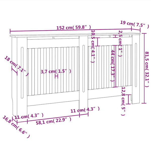 vidaXL Radiator Cover Black 152x19x81.5 cm Engineered Wood