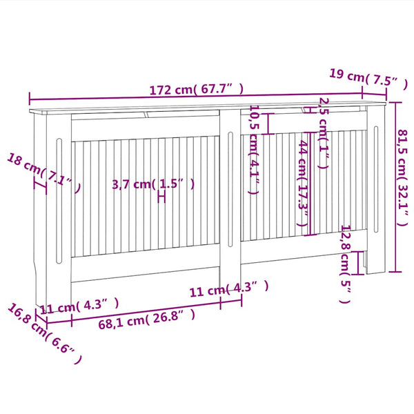 vidaXL Radiator Cover Black 172x19x81.5 cm Engineered Wood