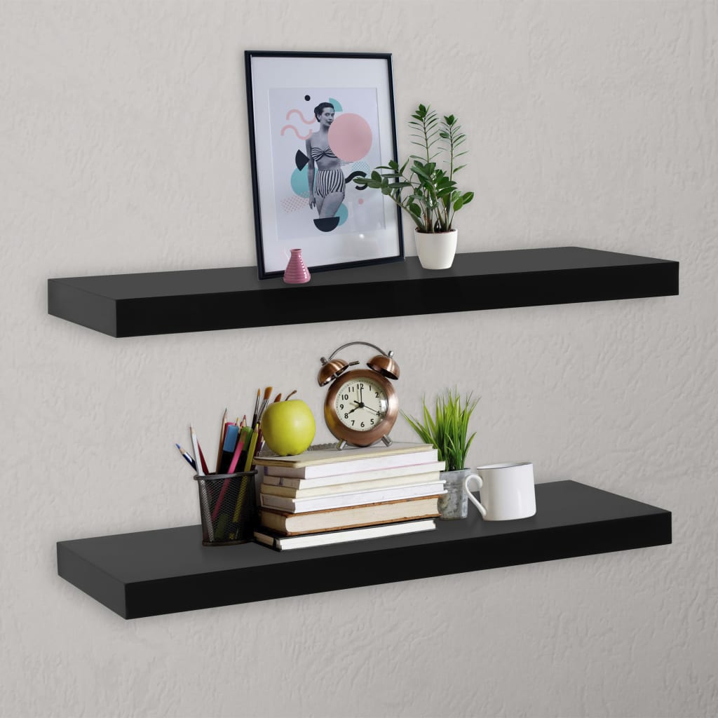 vidaXL Floating Shelves 2 pcs Black 100x20x3.8 cm