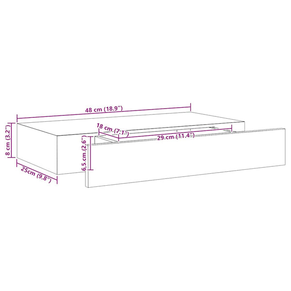 vidaXL Floating Shelf with Drawer Black 48x25x8 cm