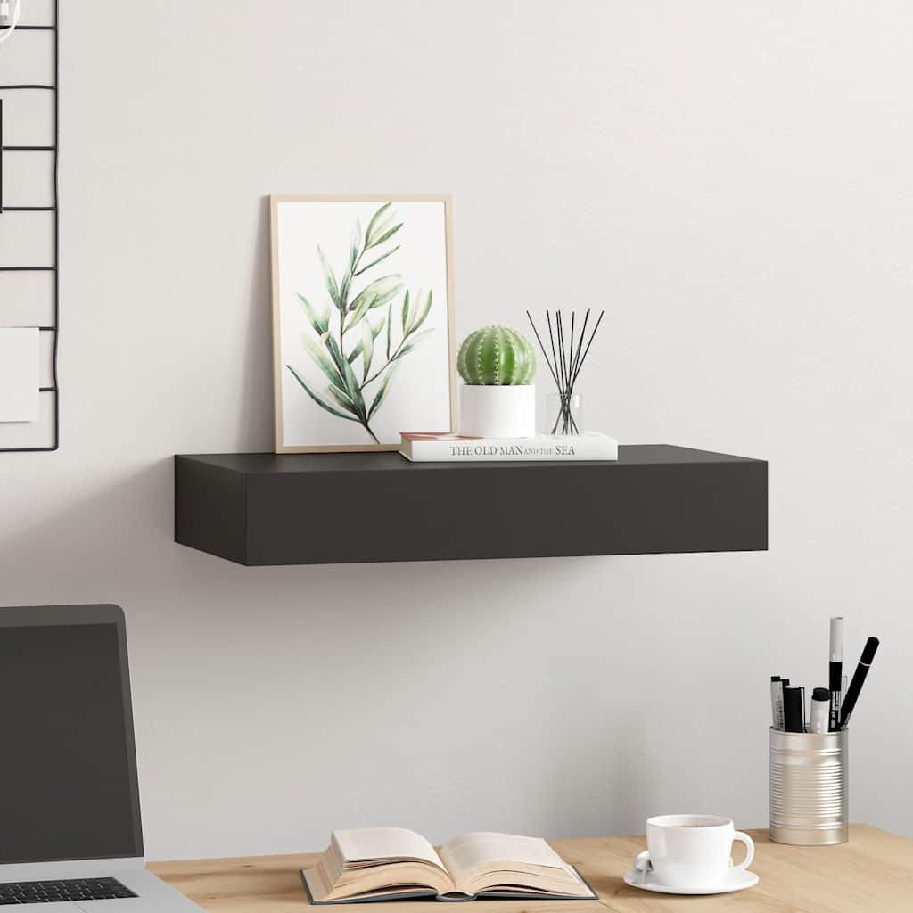 vidaXL Floating Shelf with Drawer Black 48x25x8 cm