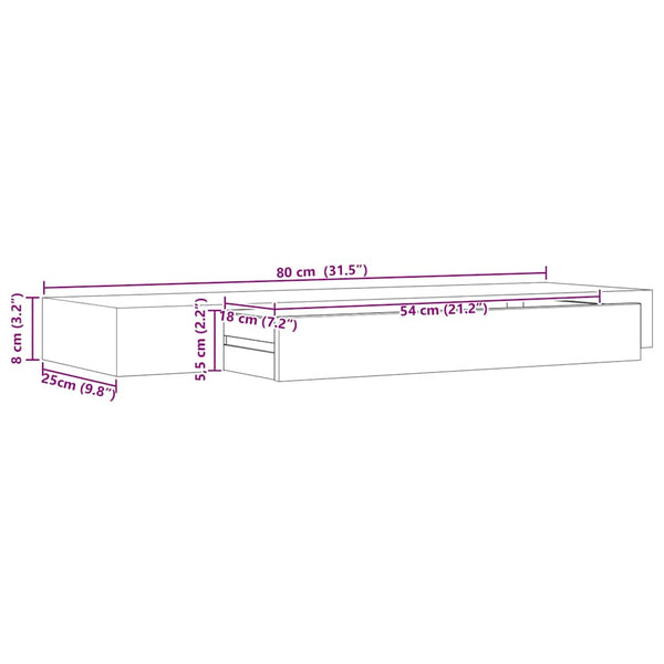 vidaXL Floating Shelf with Drawer Black 80x25x8 cm