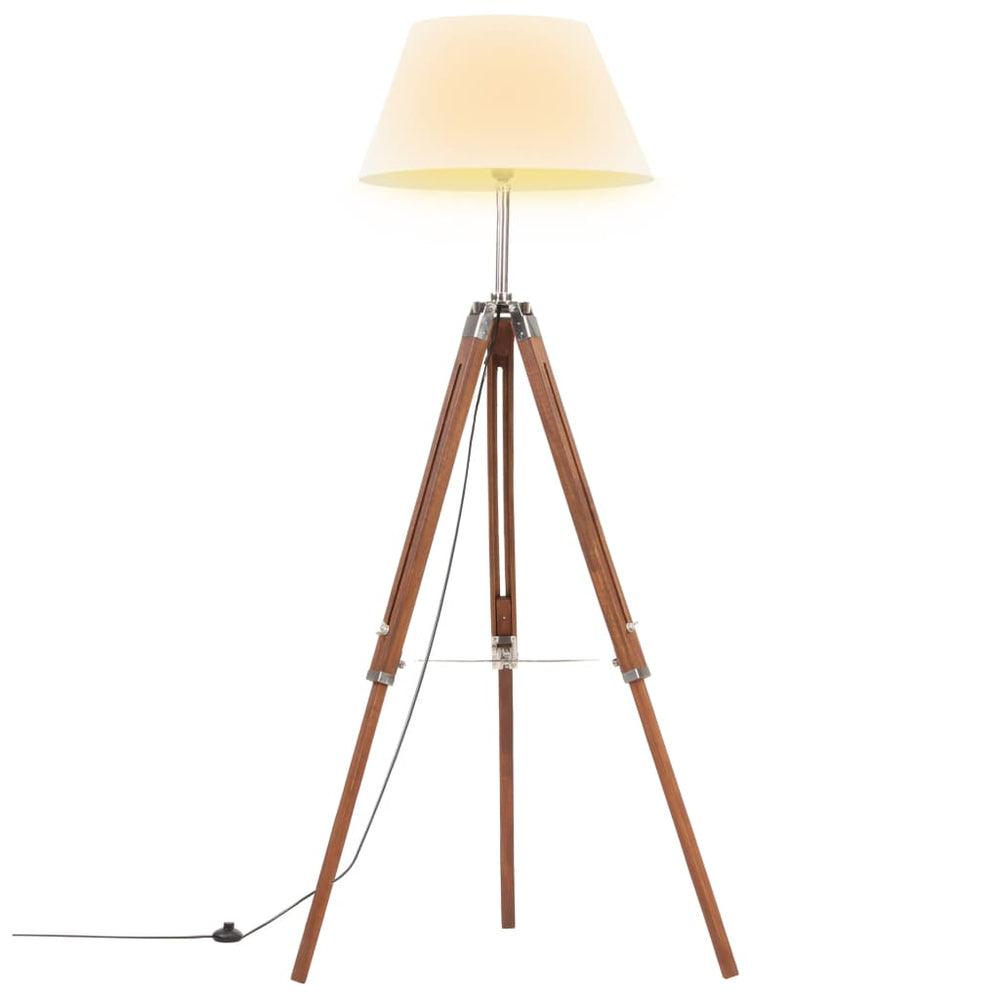 vidaXL Tripod Floor Lamp Honey Brown and White Solid Teak 141 cm