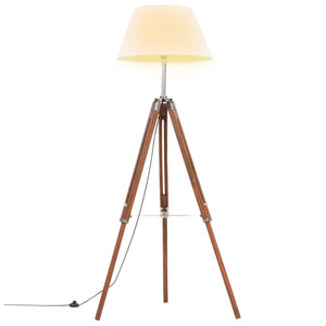 vidaXL Tripod Floor Lamp Honey Brown and White Solid Teak 141 cm