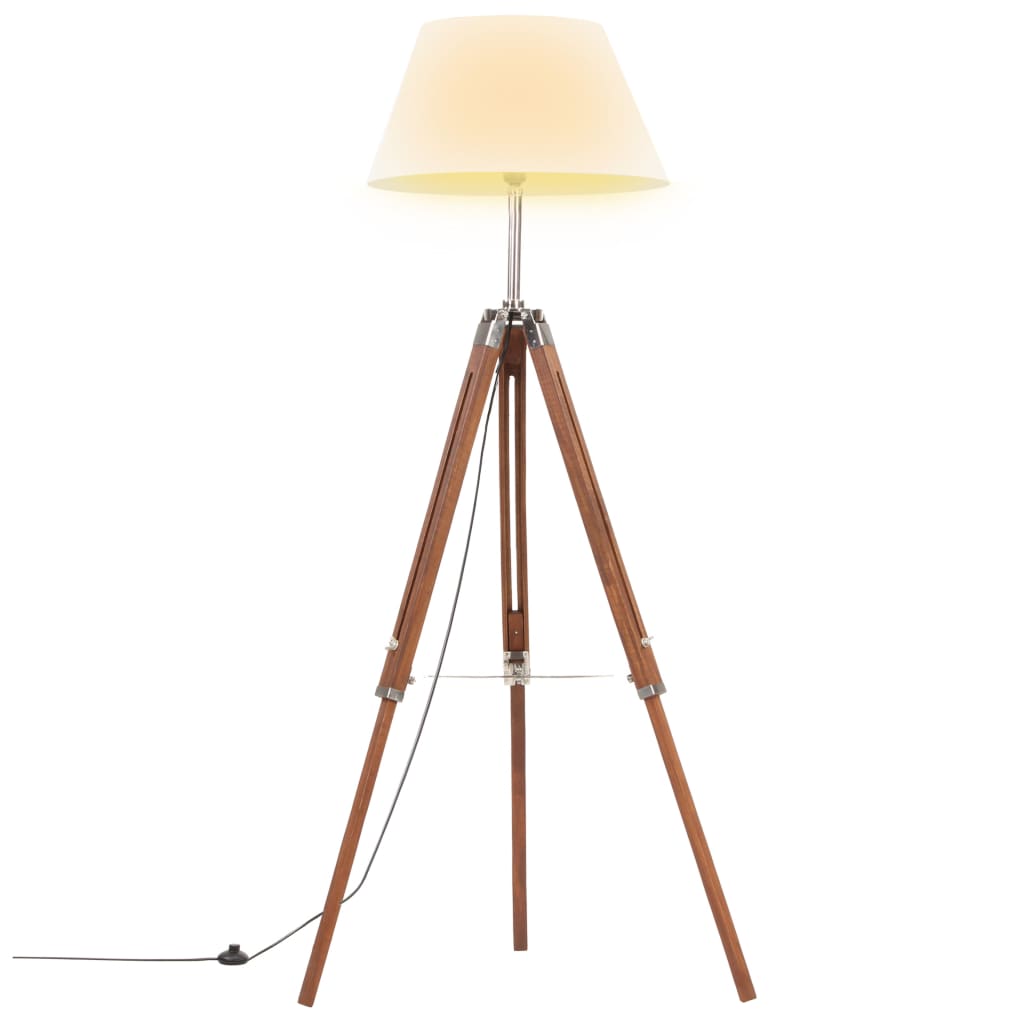 vidaXL Tripod Floor Lamp Honey Brown and White Solid Teak 141 cm