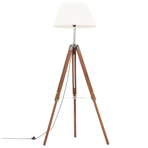 vidaXL Tripod Floor Lamp Honey Brown and White Solid Teak 141 cm