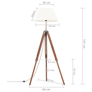 vidaXL Tripod Floor Lamp Honey Brown and White Solid Teak 141 cm