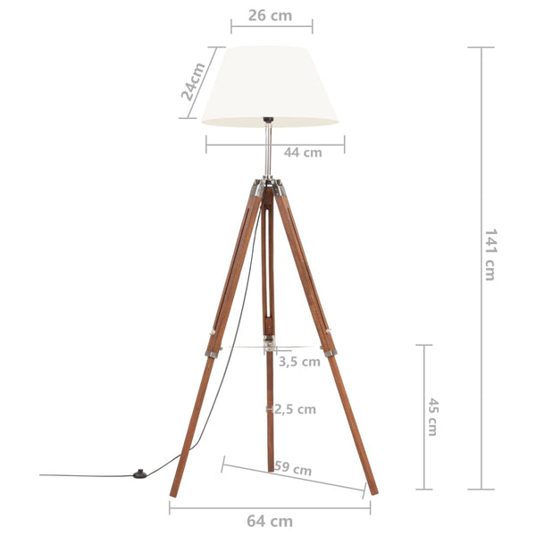 vidaXL Tripod Floor Lamp Honey Brown and White Solid Teak 141 cm