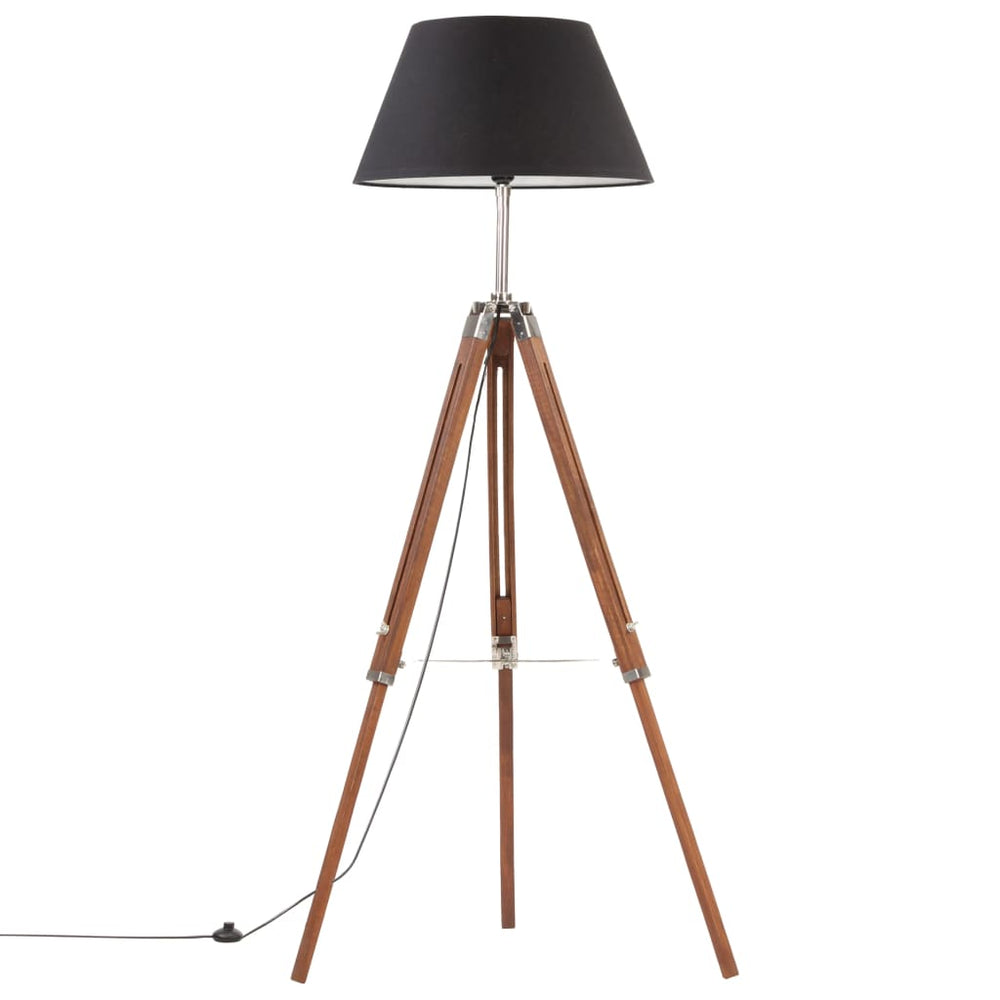 vidaXL Tripod Floor Lamp Honey Brown and Black Solid Teak Wood 141 cm