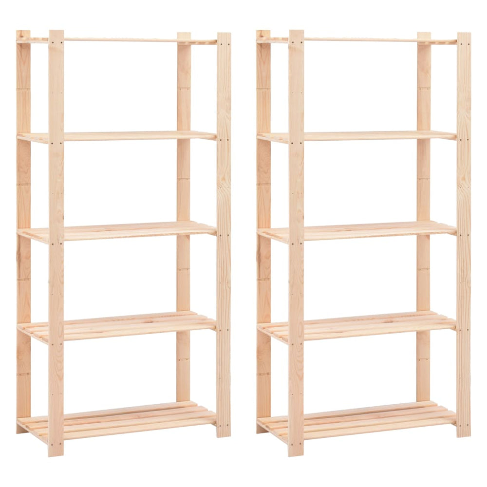 vidaXL Shelves 5 Tiers 2 pcs 80x38x170 cm Solid Pine Wood 250 kg