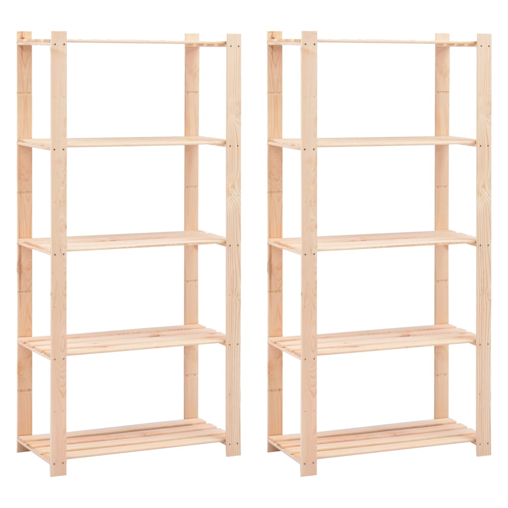 vidaXL Shelves 5 Tiers 2 pcs 80x38x170 cm Solid Pine Wood 250 kg