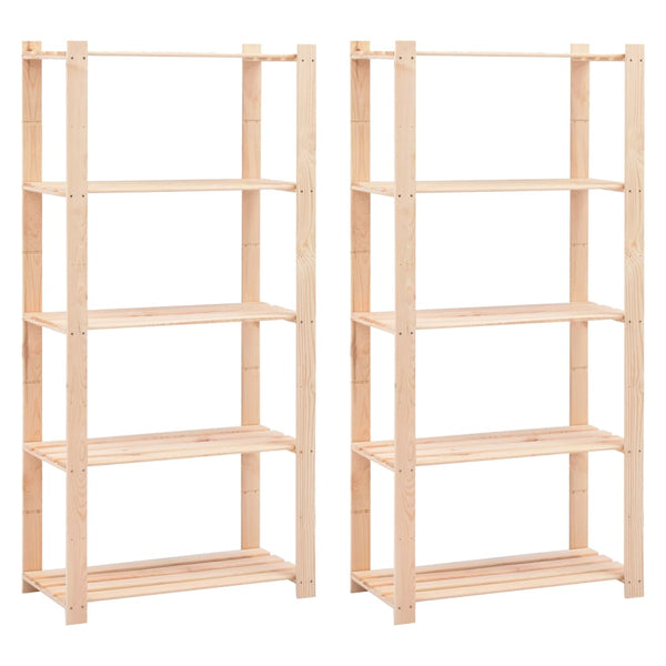 vidaXL Shelves 5 Tiers 2 pcs 80x38x170 cm Solid Pine Wood 250 kg
