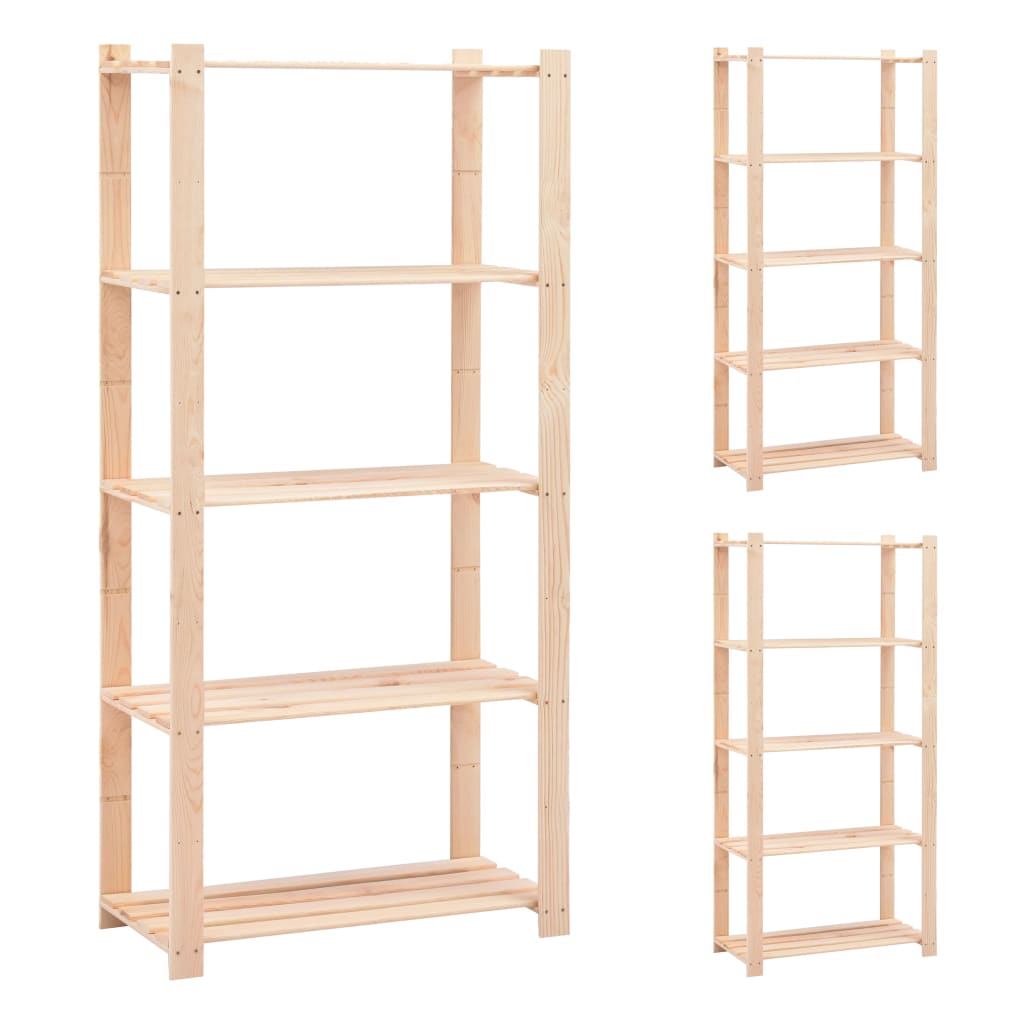 vidaXL Storage Shelves 5 Tiers 3 pcs 80x38x170cm Solid Pine Wood 250kg