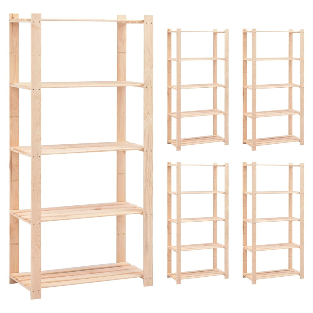 vidaXL Storage Shelves 5 Tiers 5 pcs. 80x38x170cm Solid Pine Wood 250kg