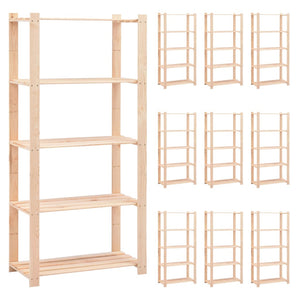 vidaXL Storage Shelves 5 Tiers 10 pcs. 80x38x170cm Solid Pine Wood 250kg