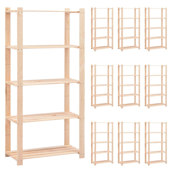 vidaXL Storage Shelves 5 Tiers 10 pcs. 80x38x170cm Solid Pine Wood 250kg