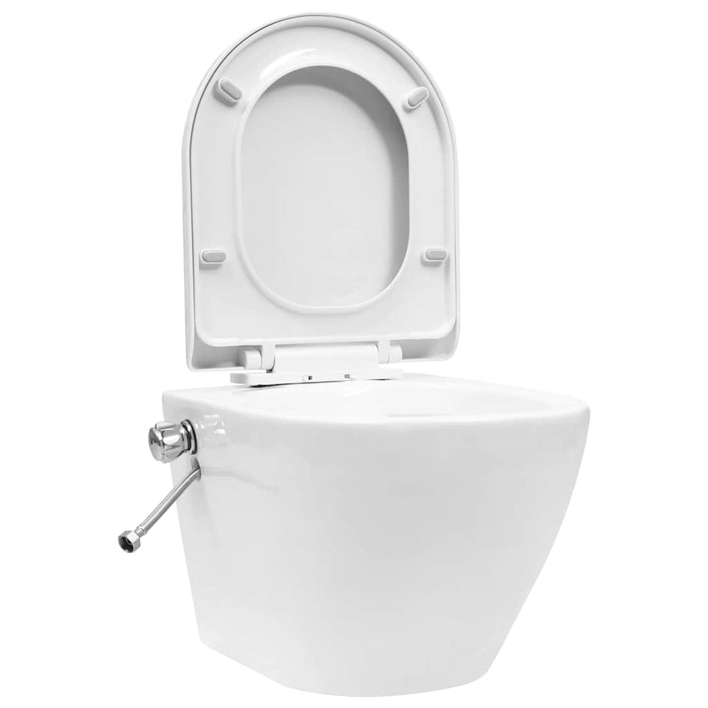 vidaXL Rimless Wall-Mounted Toilet with Bidet Function Ceramic White