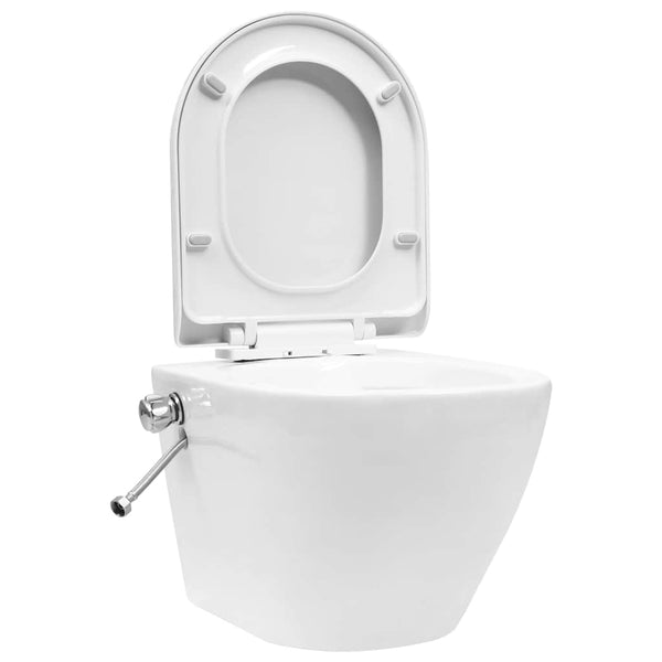 vidaXL Rimless Wall-Mounted Toilet with Bidet Function Ceramic White