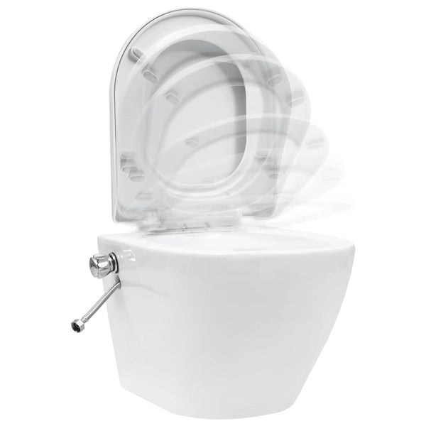 vidaXL Rimless Wall-Mounted Toilet with Bidet Function Ceramic White