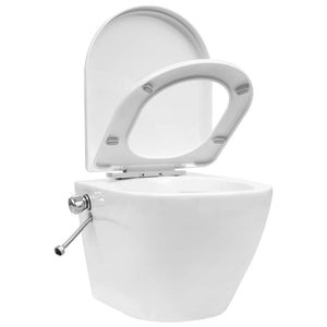 vidaXL Rimless Wall-Mounted Toilet with Bidet Function Ceramic White