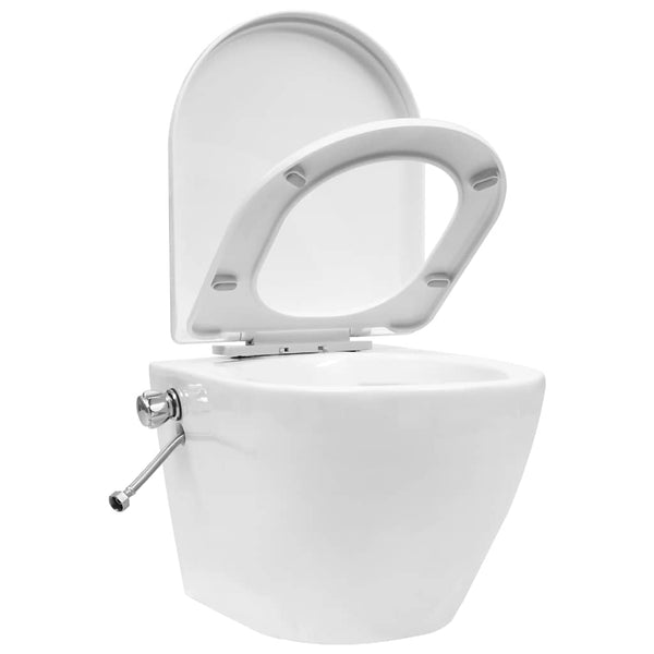vidaXL Rimless Wall-Mounted Toilet with Bidet Function Ceramic White