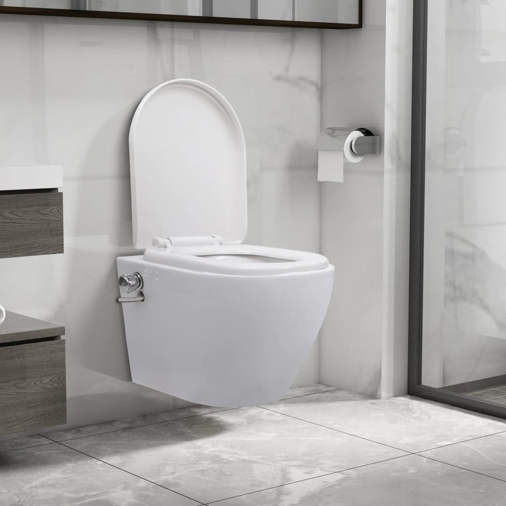 vidaXL Rimless Wall-Mounted Toilet with Bidet Function Ceramic White