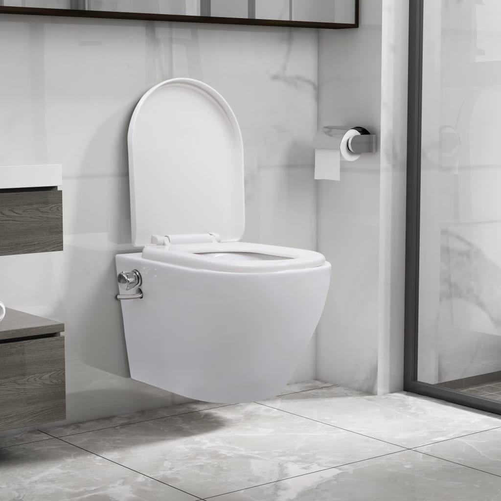 vidaXL Rimless Wall-Mounted Toilet with Bidet Function Ceramic White