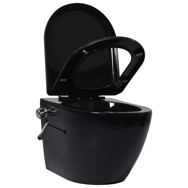 vidaXL Rimless Wall-Mounted Toilet with Bidet Function Ceramic Black