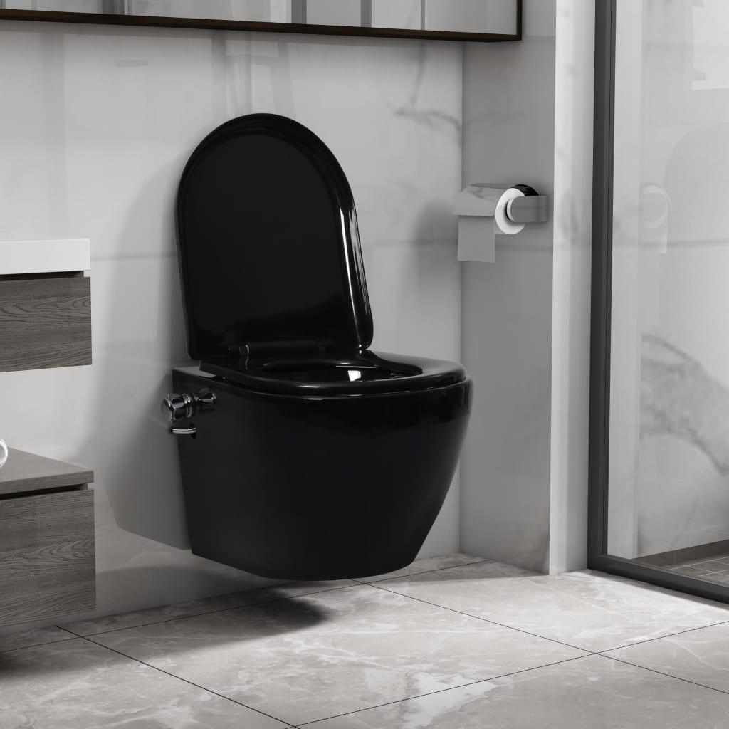vidaXL Rimless Wall-Mounted Toilet with Bidet Function Ceramic Black