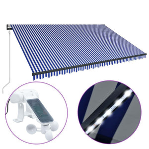 vidaXL Awning with Wind Sensor & LED 500x300cm Blue and White