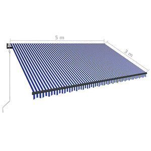 vidaXL Awning with Wind Sensor & LED 500x300cm Blue and White